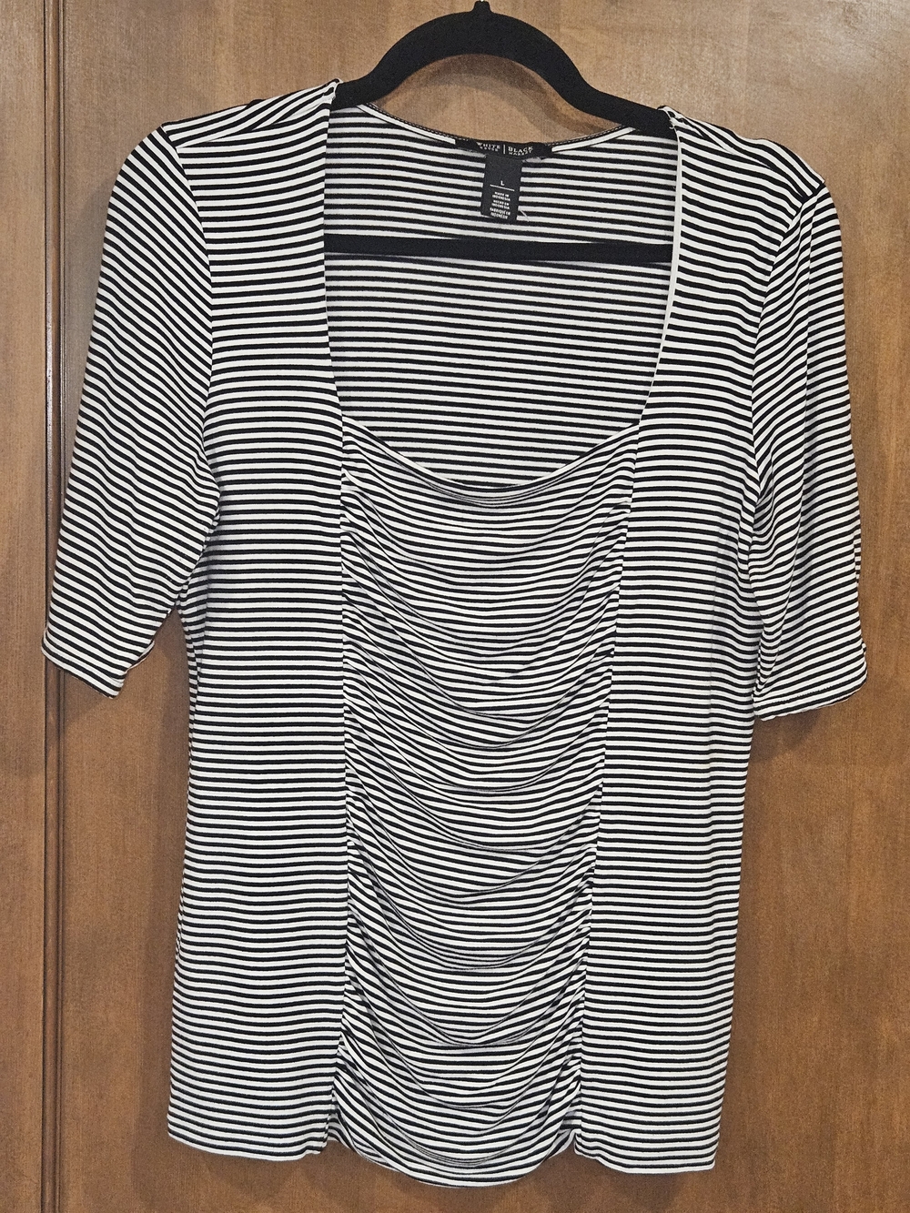 White House Black Market Black & White Striped Scoop Neck Top